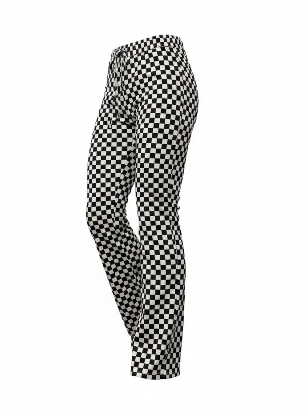 Women’s Checkerboard Wide Leg Pants with Drawstring - Black & White